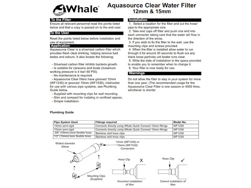 Filtro depuratore WHALE Aqua Source Clear