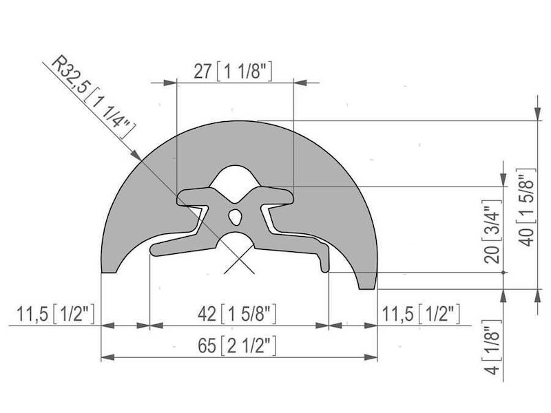 Profilo bottazzo Radial in PVC - H 65 mm. -