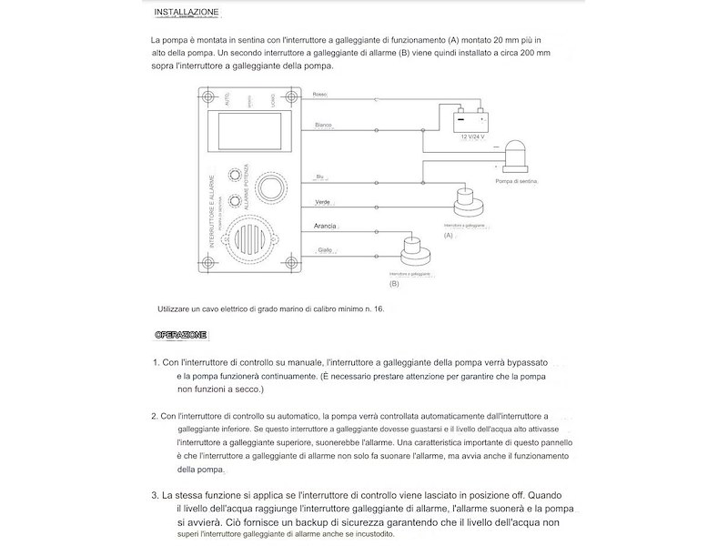 Pannello per pompe di sentina con allarme - Mod. EVO