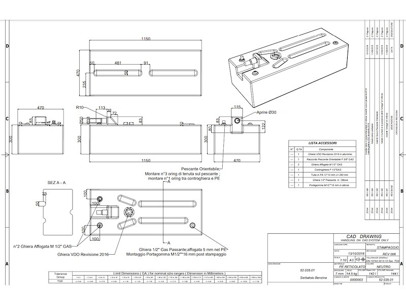 Serbatoio carburante in polietilene reticolato - 142 Lt. -
