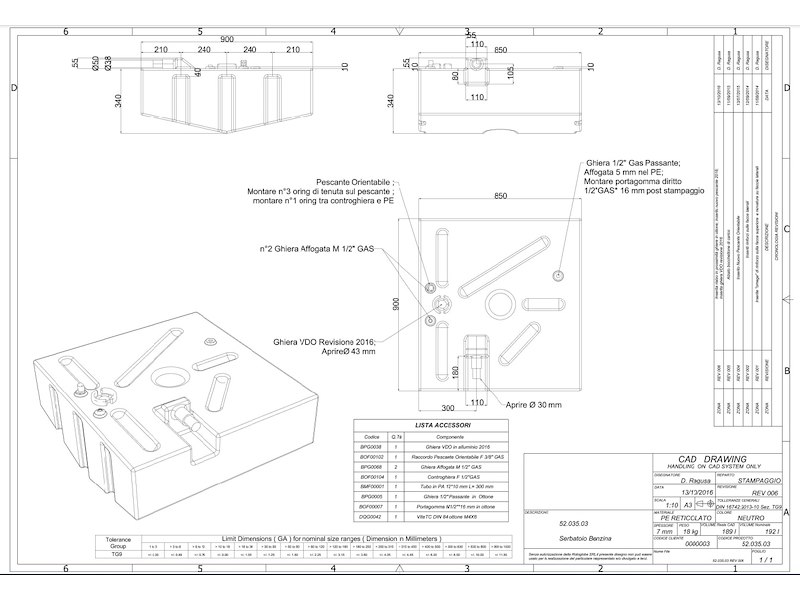 Serbatoio carburante in polietilene reticolato - 189 Lt. -