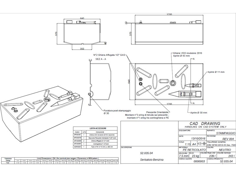 Serbatoio carburante in polietilene reticolato - 239 Lt. -