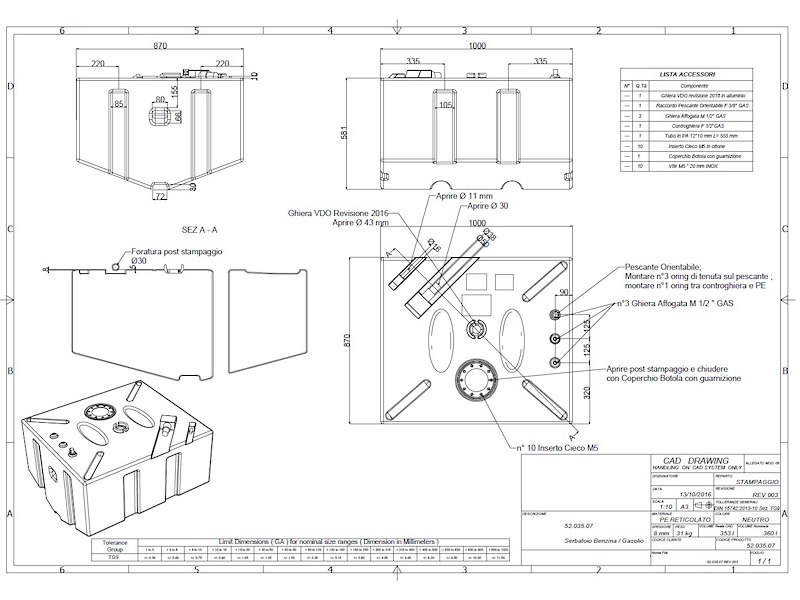 Serbatoio carburante in polietilene reticolato - 353 Lt. -