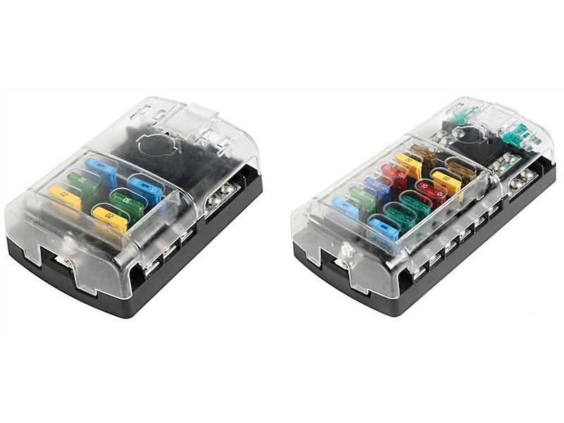 Scatola portafusibili in policarbonato con coperchio trasparente a scatto