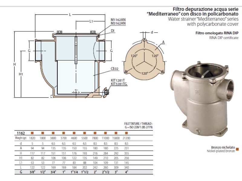 Filtri acqua in bronzo nichelato e acciaio - mod. Mediterraneo -