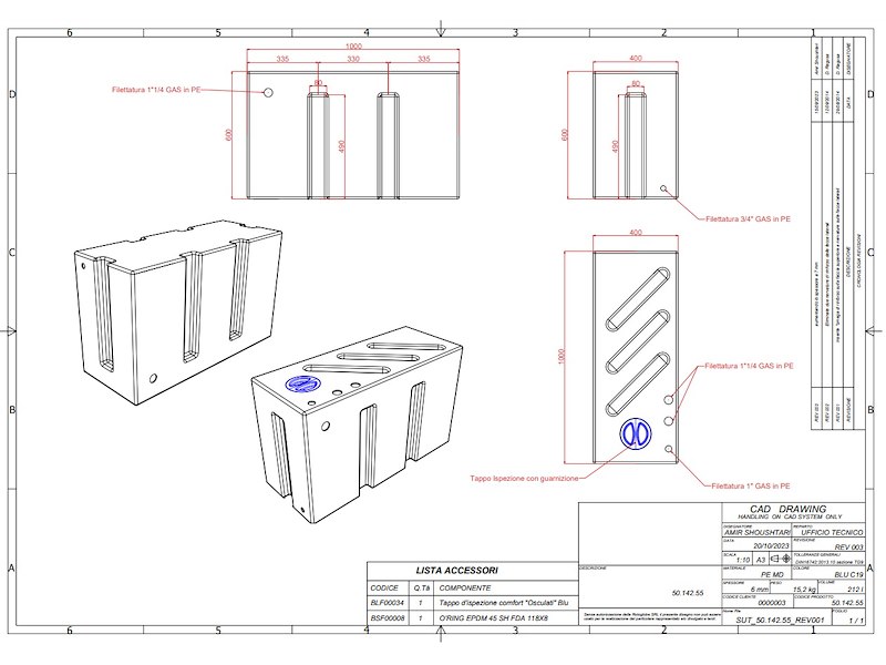 Serbatoio in polietilene rigido per acque nere 