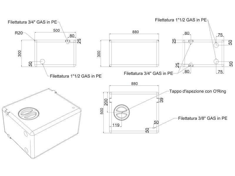 Serbatoio in polietilene rigido per acque nere 