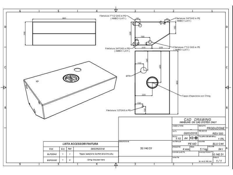 Serbatoio in polietilene rigido per acque nere 