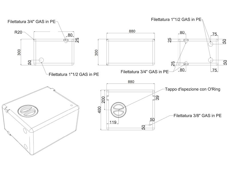 Serbatoio in polietilene rigido per acque nere 