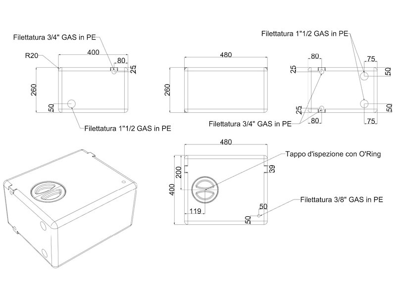 Serbatoio in polietilene rigido per acque nere 