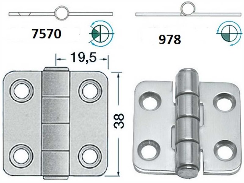 Cerniere acciaio inox Spessore 2 mm