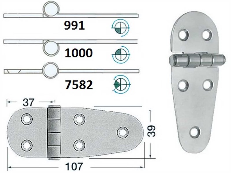 Cerniere acciaio inox Spessore 2 mm