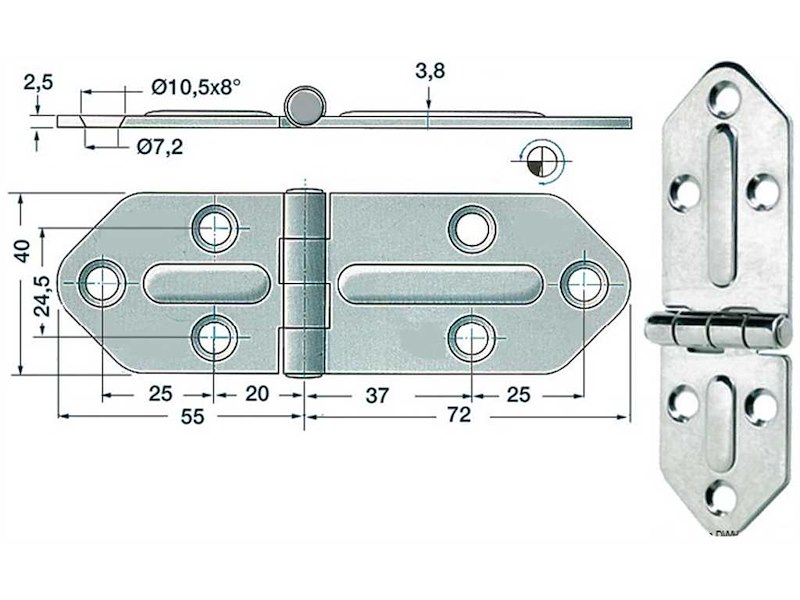 Cerniere acciaio inox Spessore 2,5 mm