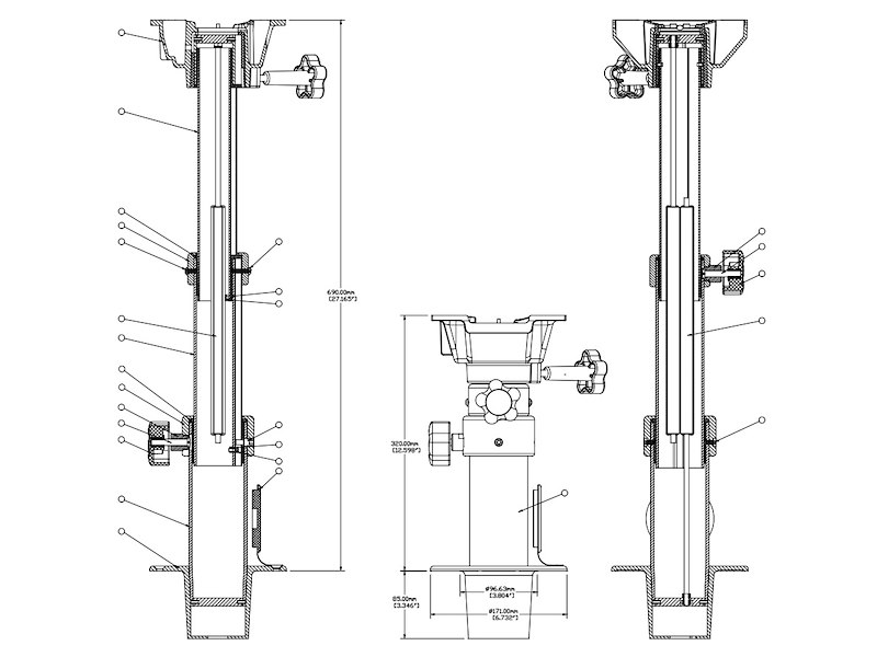 Gamba tavolo tritelescopica removibile