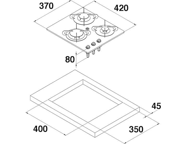 Piano a gas in vetro cristallo