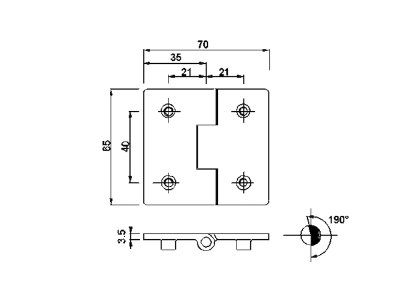 Cerniere a filo in acciaio inox 70 x 65 mm