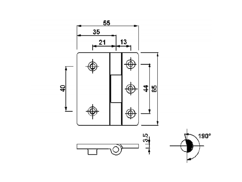 Cerniere a filo in acciaio inox 55 X 65 mm