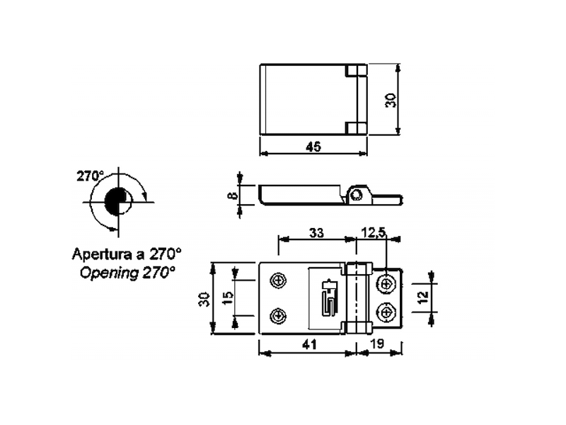 Cerniere a filo in acciaio inox 45 X 30 mm