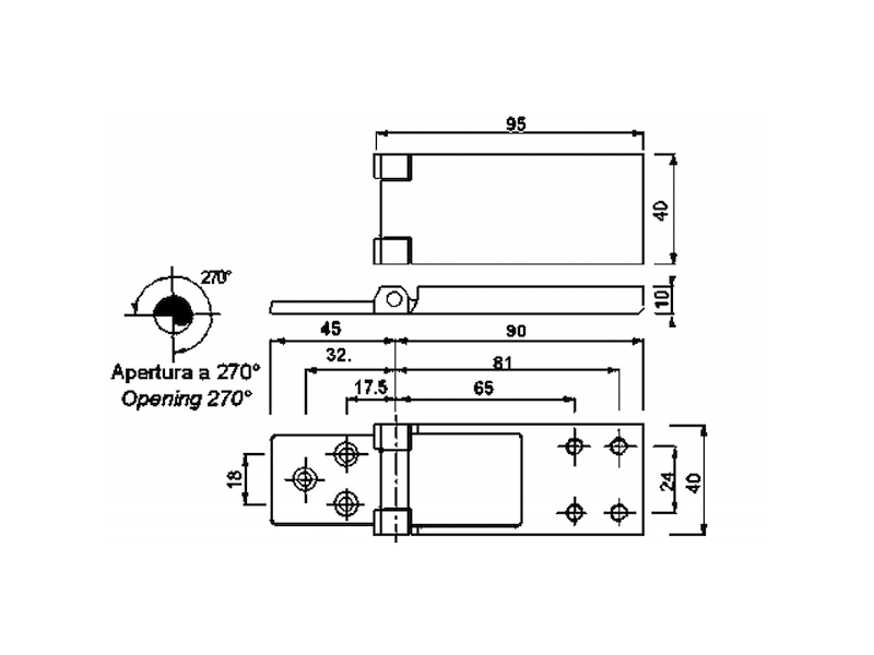 Cerniere a filo in acciaio inox 95 X 40 mm