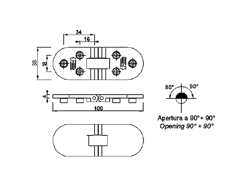 Cerniere a filo in acciaio inox 100 X 36 mm