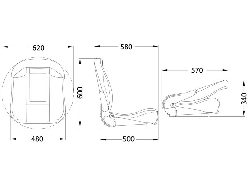 Sedile comfort con schienale alto ribaltabile