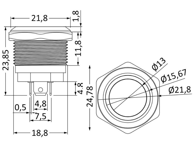 Interruttori Push-Pull FLAT a basso profilo in acciaio inox