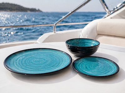 Set Stoviglie in melamina Premium "Granite Aqua"