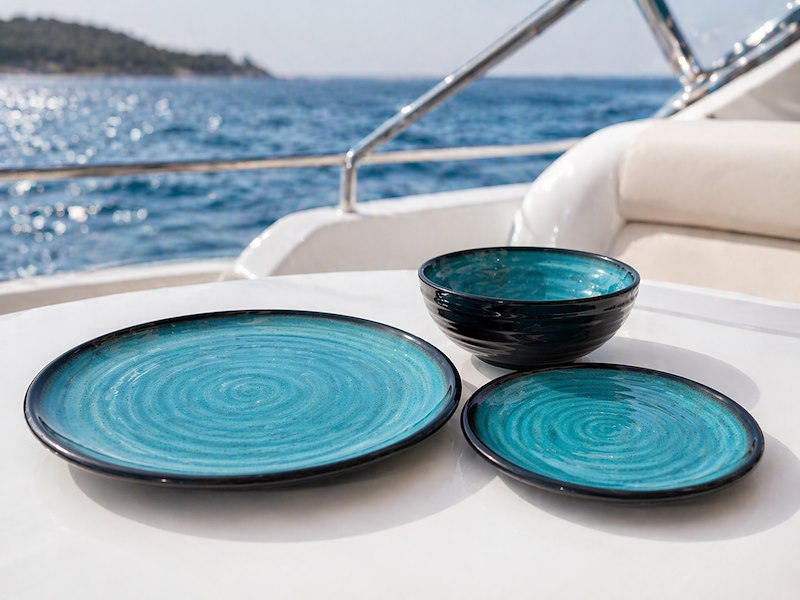 Set Stoviglie in melamina Premium "Granite Aqua"