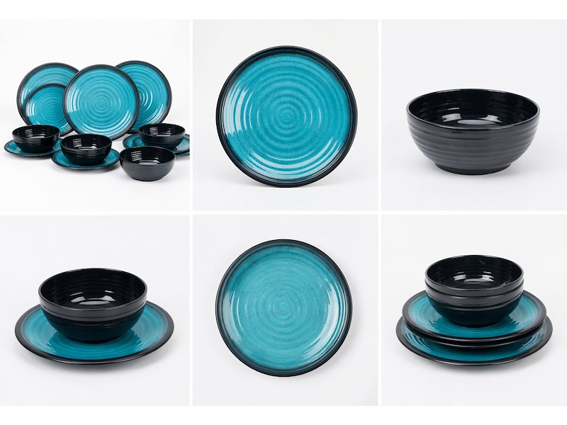 Set Stoviglie in melamina Premium "Granite Aqua"