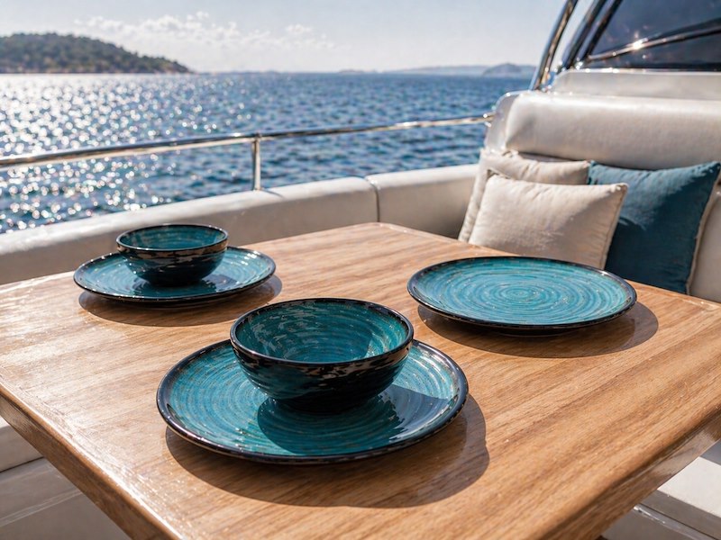 Set Stoviglie in melamina Premium "Granite Aqua"