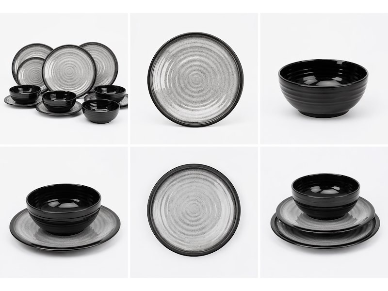 Set Stoviglie Melamina Premium "Granite Grey"