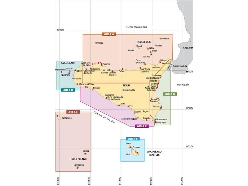 Portolano cartografico Sicilia - Malta - Isole Eolie - Egadi - Pantelleria - Lamedusa