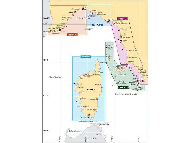 Portolano cartografico Mar Ligure - Tirreno setten - Corsica